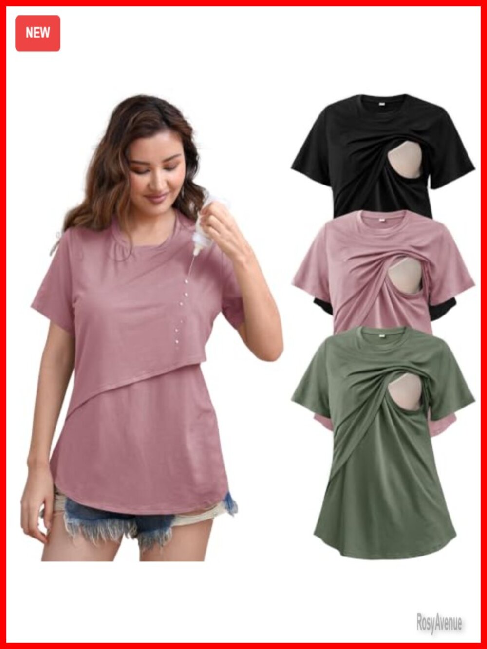 Women's Nursing Tops 3 Pack Breastfeeding Maternity Tee Pull On Round Neck Cap
